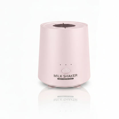 Nežno roze automatski električni šejker za bebi flašice sa natpisom Milk Shaker, svetlećim tasterom za paljenje i gornjim silikonskim ležištem