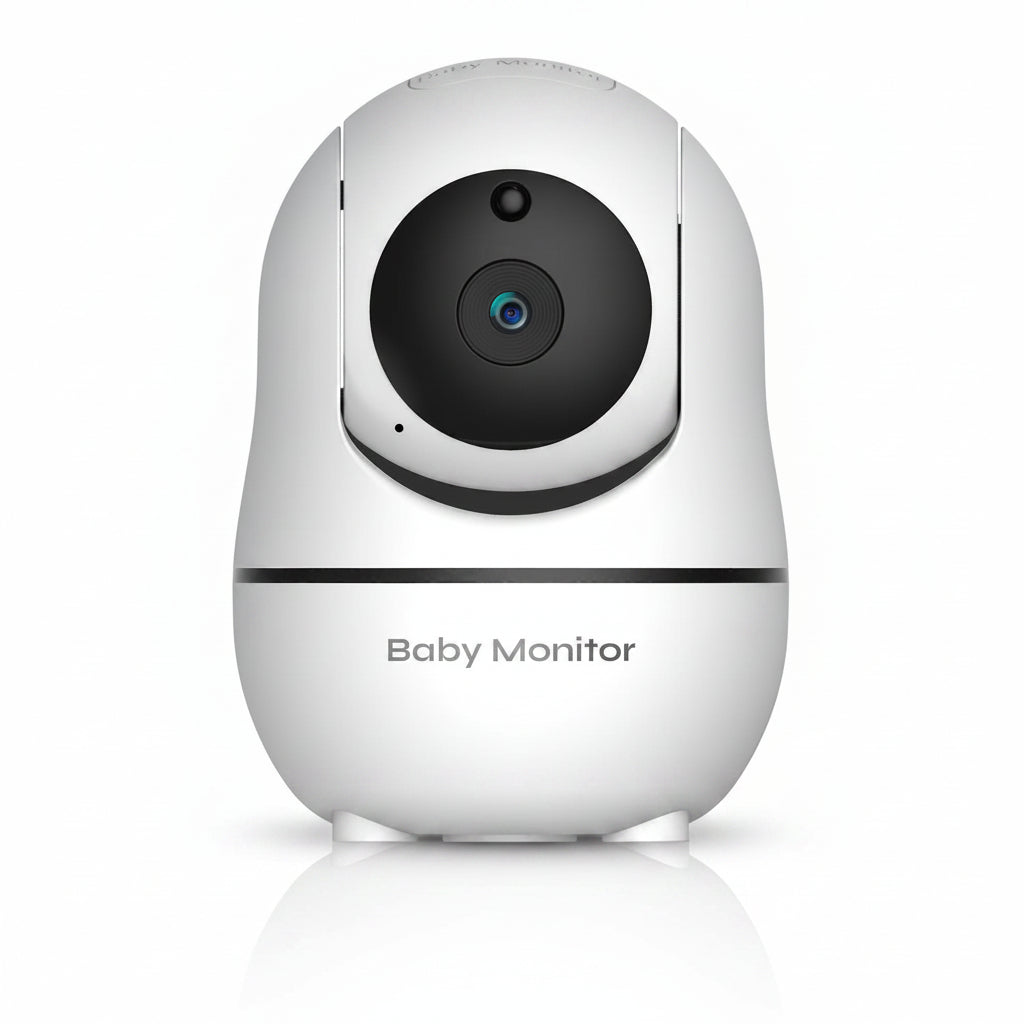 Bela rotirajuća WiFi pametna kamera bebi monitor M70PTZ sa crnim okruglim kućištem za objektiv i natpisom Baby Monitor na donjem delu.