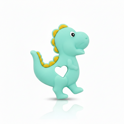 Svetlozelena bebi glodalica u obliku slatkog dinosaurusa od 100% prehrambenog materijala otpornog na žvakanje.
